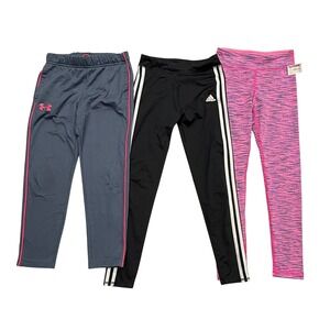 Girls Athletic Leggings Bundle 3pc Under Armour, Adidas, 90 Degree Size M 10-12